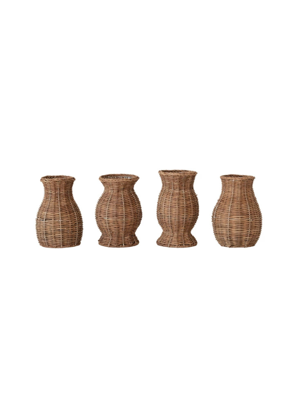 Hand-Woven Natural Rattan Vase with Removable Glass Insert brown