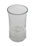 Clear glass with textured design on a white background