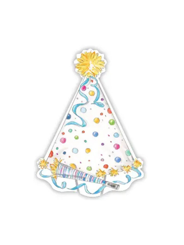 Handpainted Colorful Party Hat Die-Cut Accents Place Card