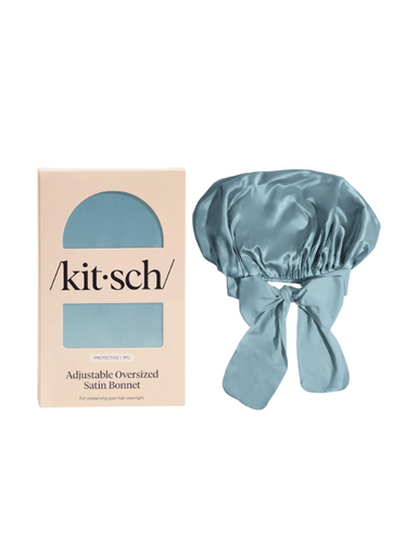 A blue oversized satin bonnet by kitsch