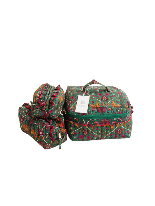 green, red and orange set of 3 cosmetic bags