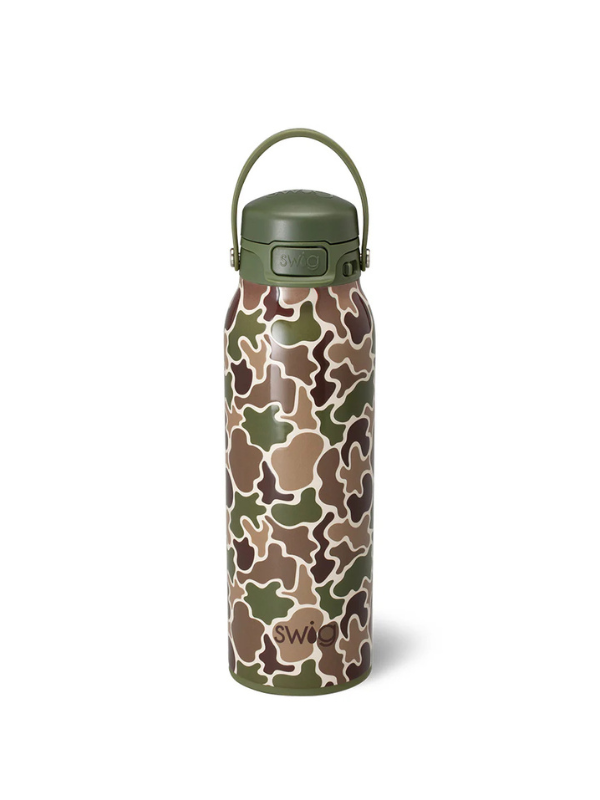 Hunting Camo EZ Fill 32oz Bottle By Swig browns and greens
