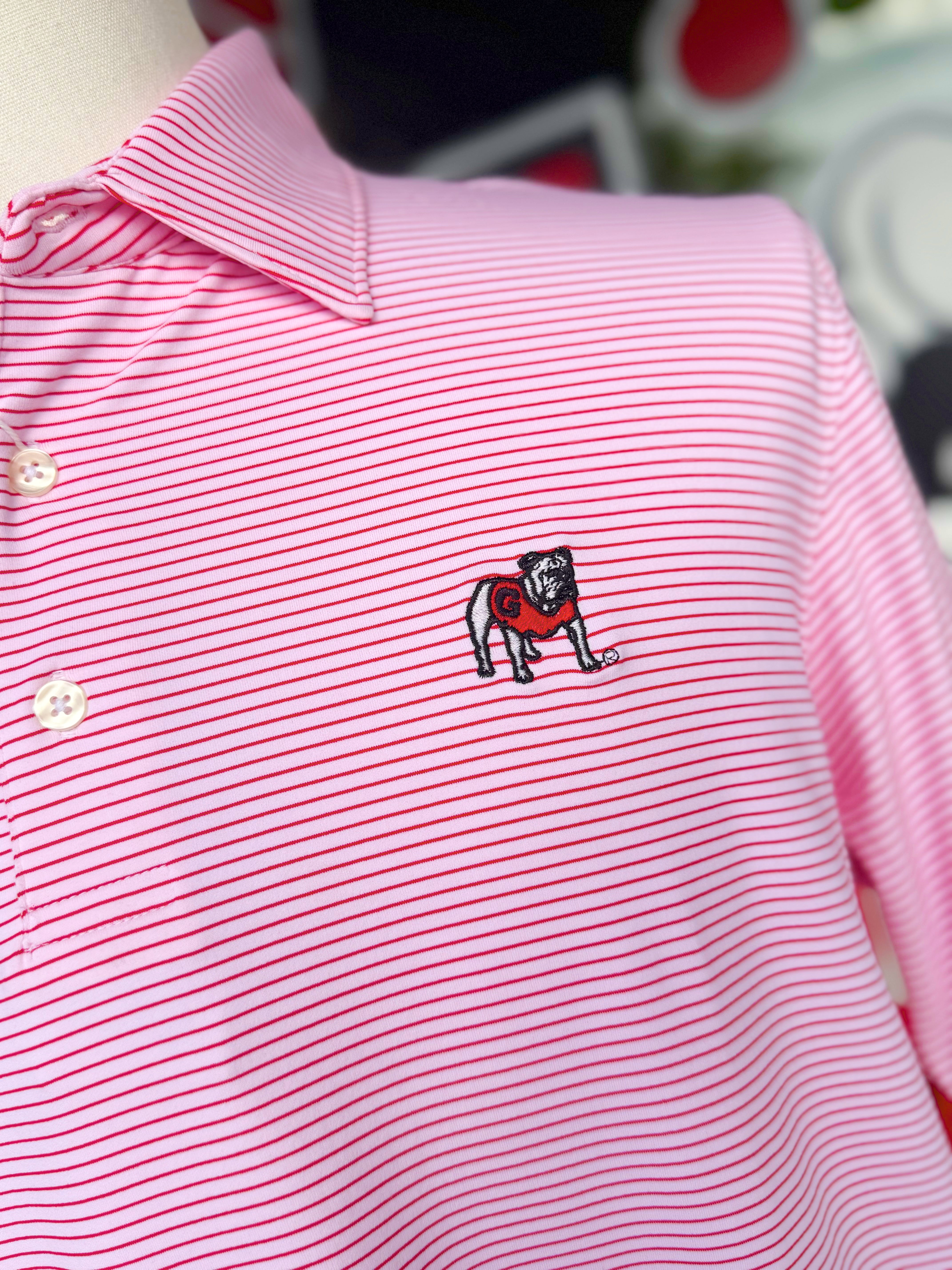 UGA Standing Dawg Red and White Performance Polo