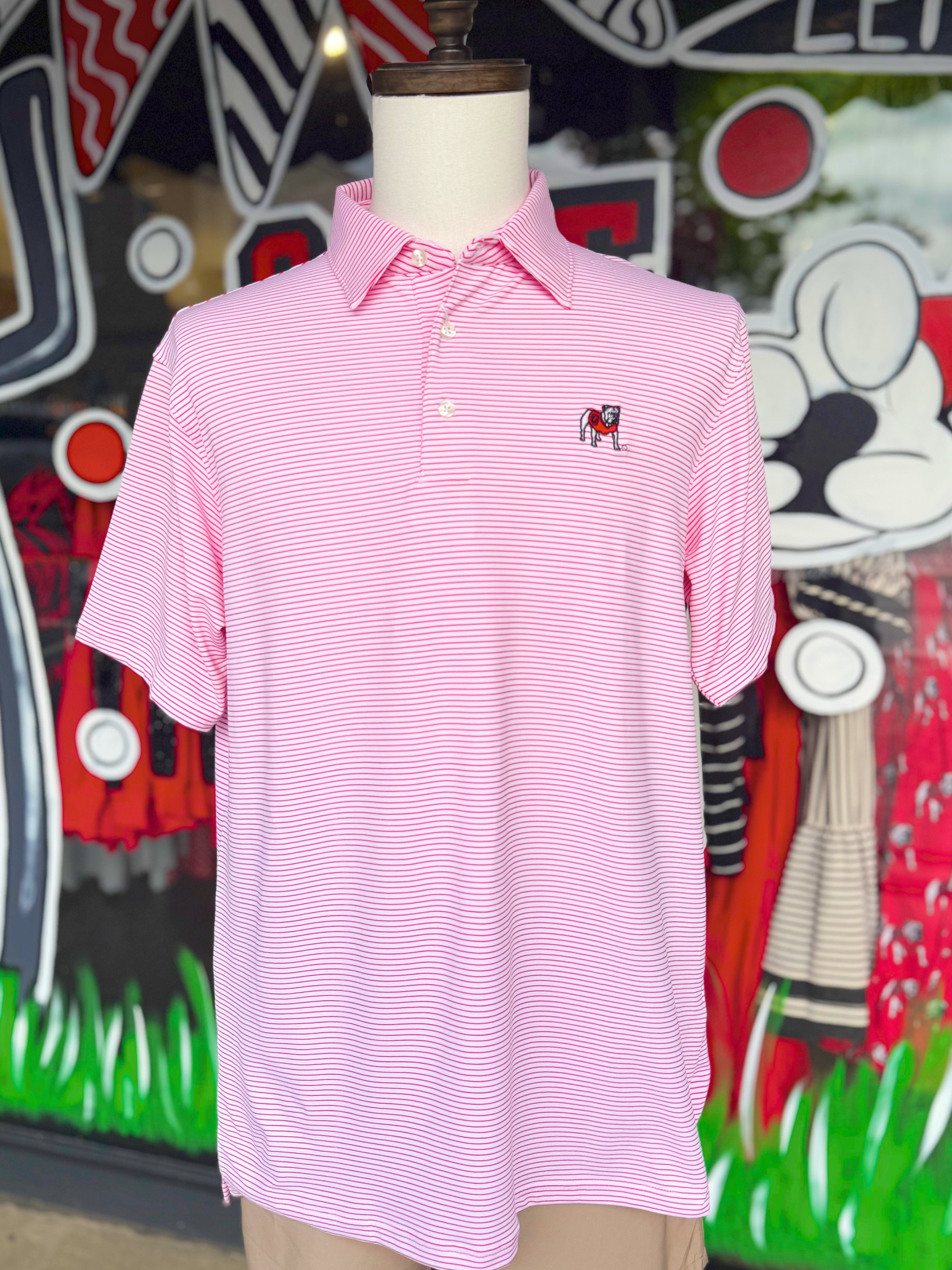 UGA Standing Dawg Red and White Performance Polo