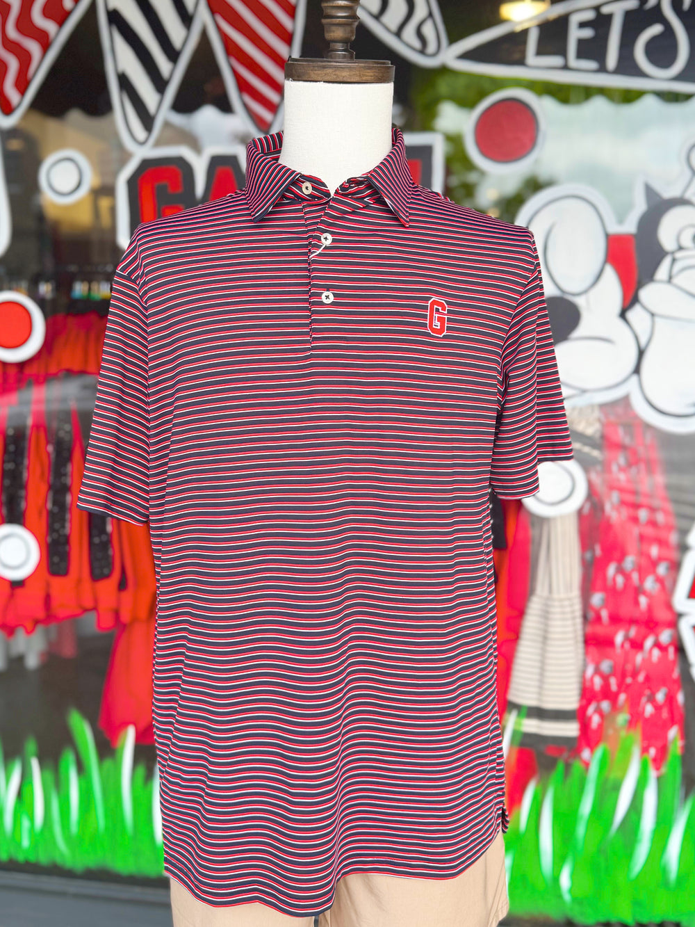UGA Block G Red, Black, and White Popular Performance Polo