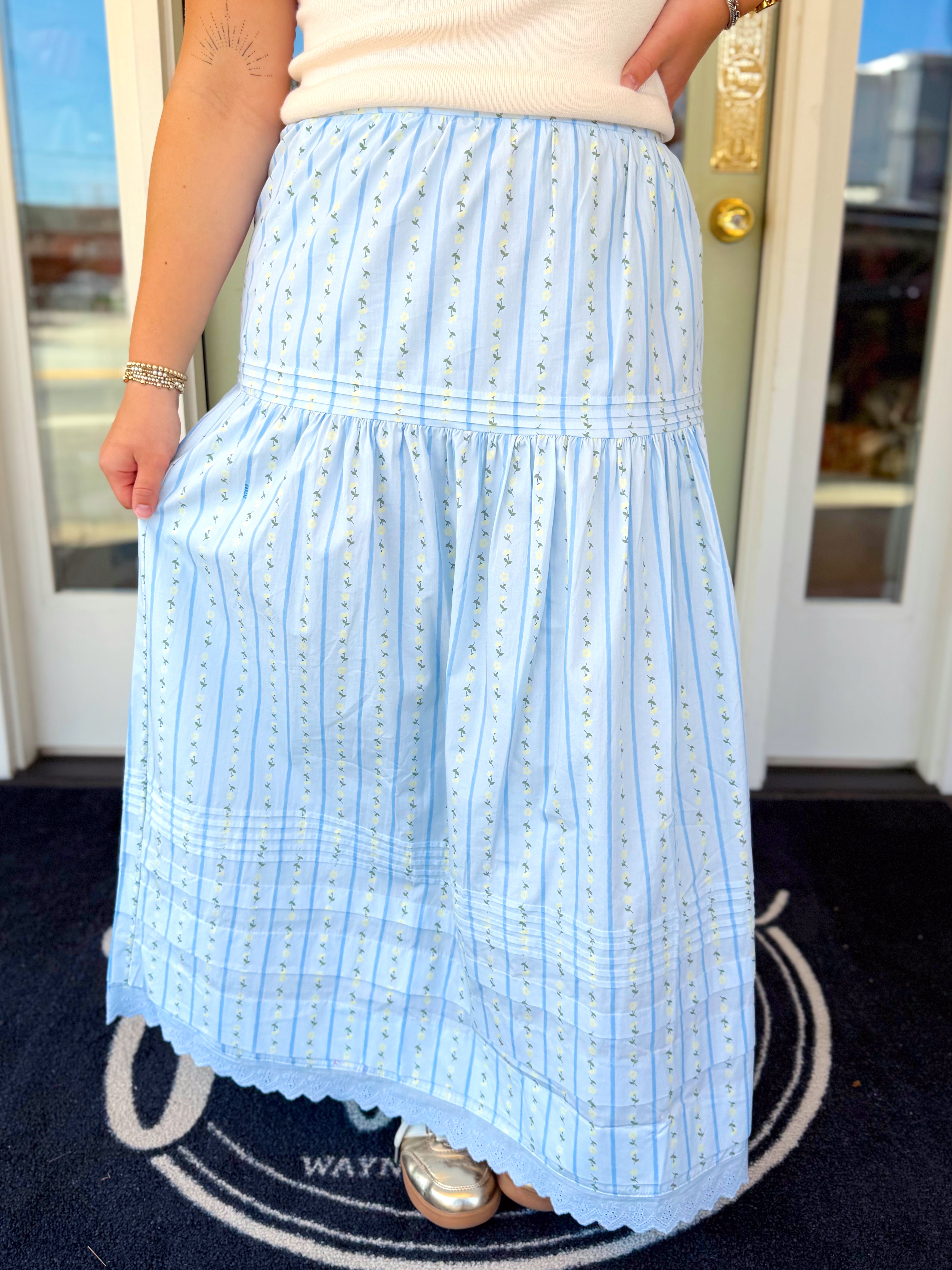 Floral Stripe Maxi Skirt By Karlie