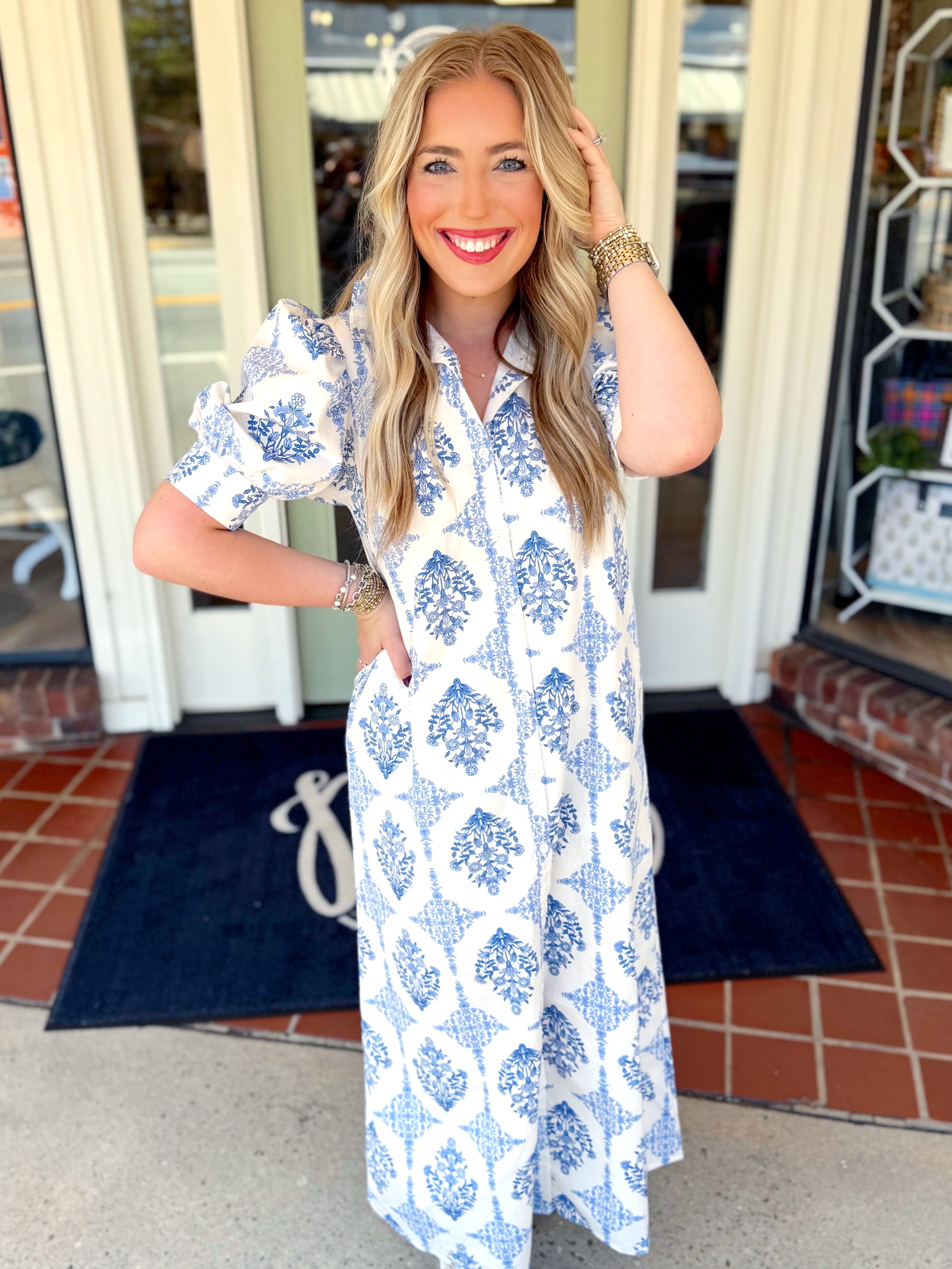 French Vintage Floral Puff Sleeve Maxi Dress By Karlie