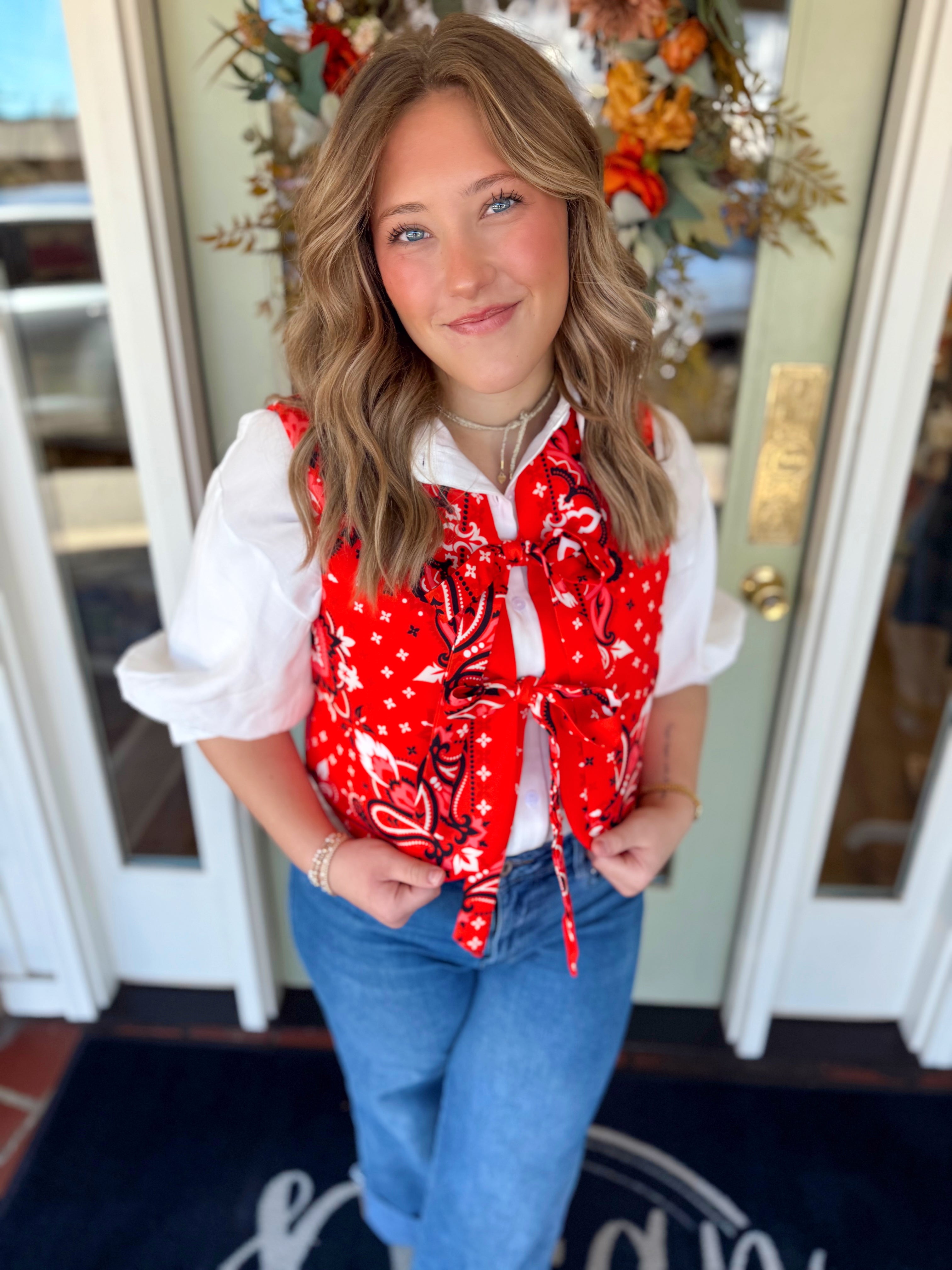 The Lila Paisley Front Tie Vest