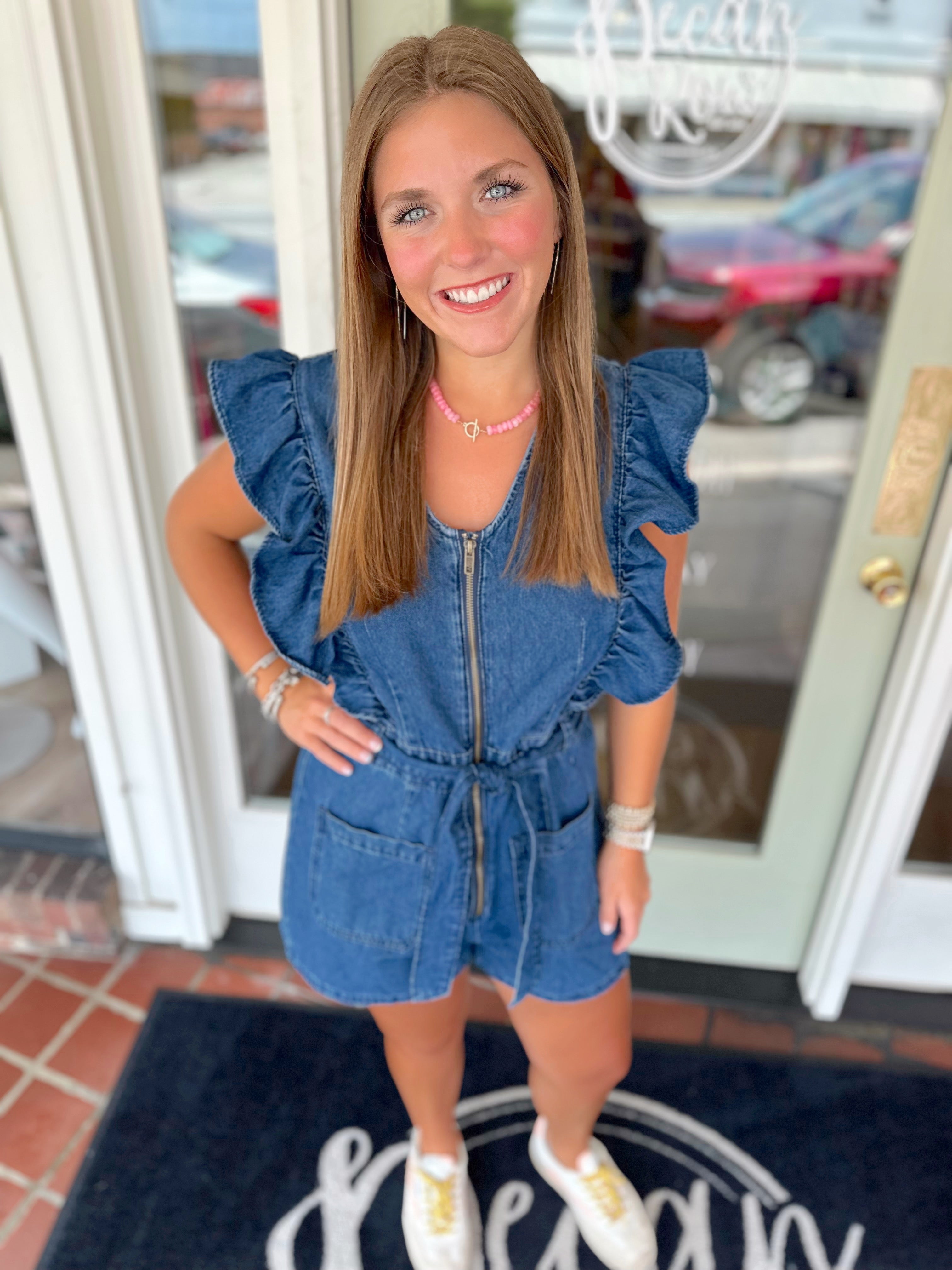 The Maggie Mae Denim Romper