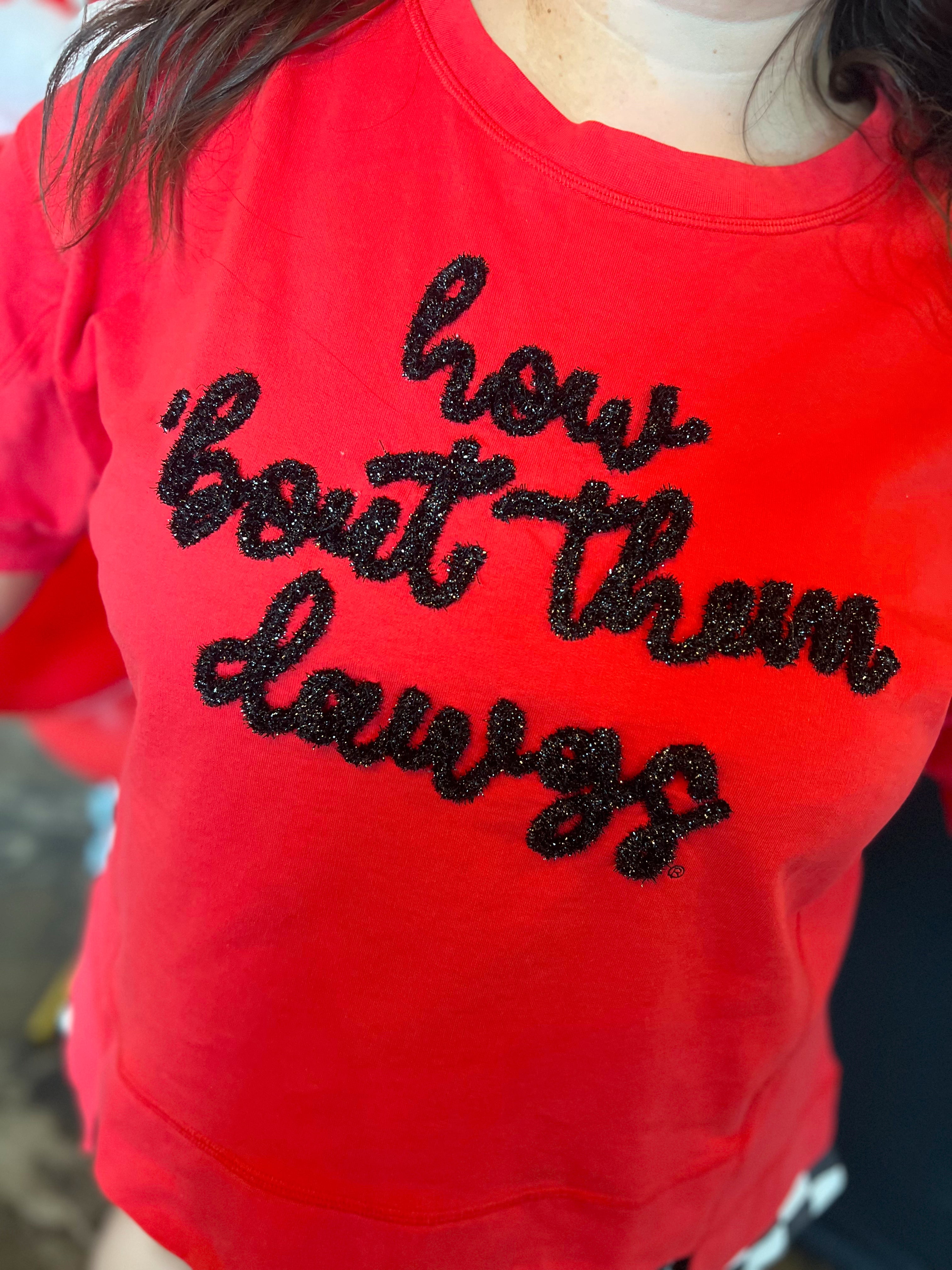 How Bout Them Dawgs Glitter Script Top
