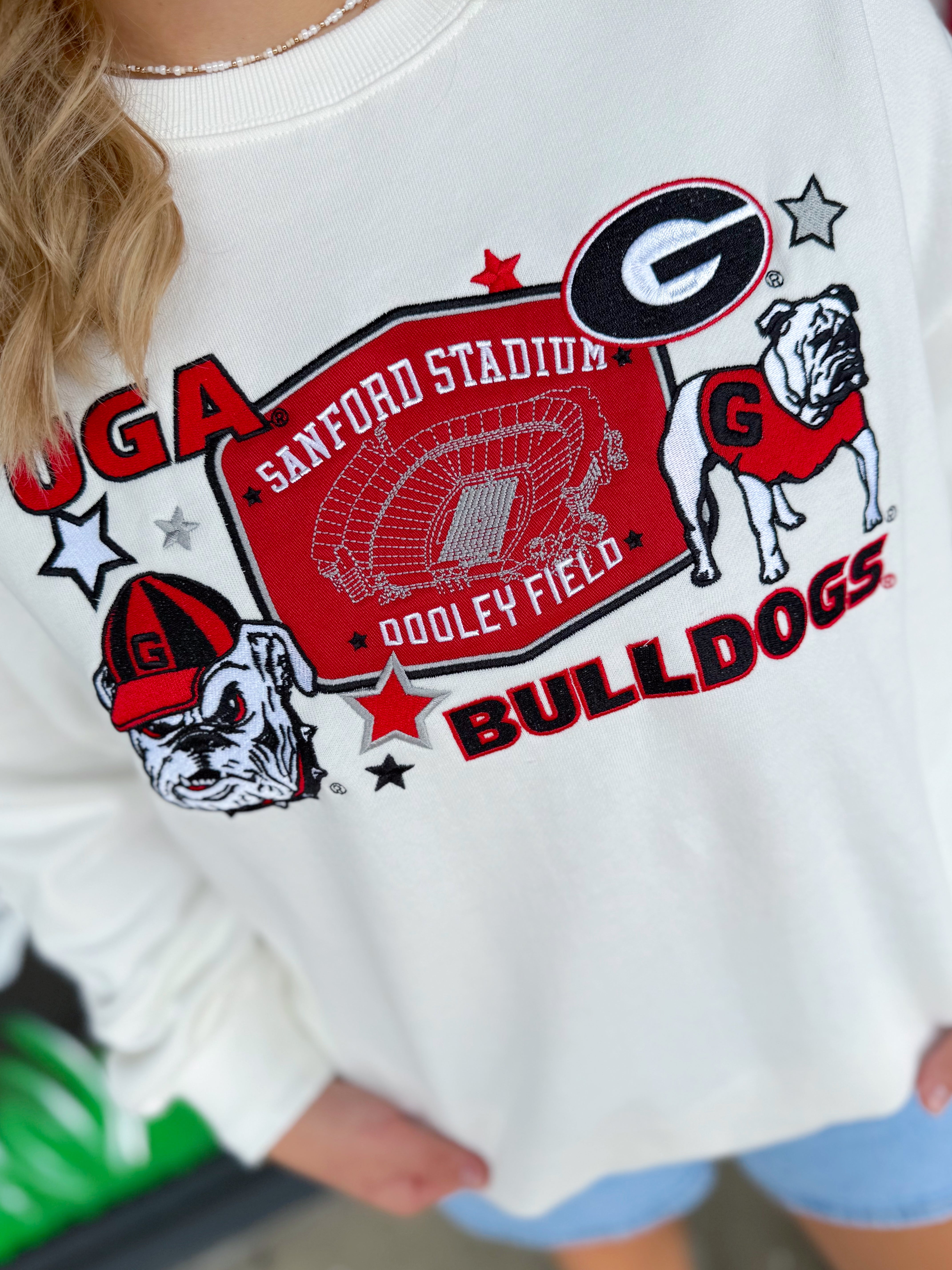 Georgia Layer Patch Lantern Sleeve Crew
