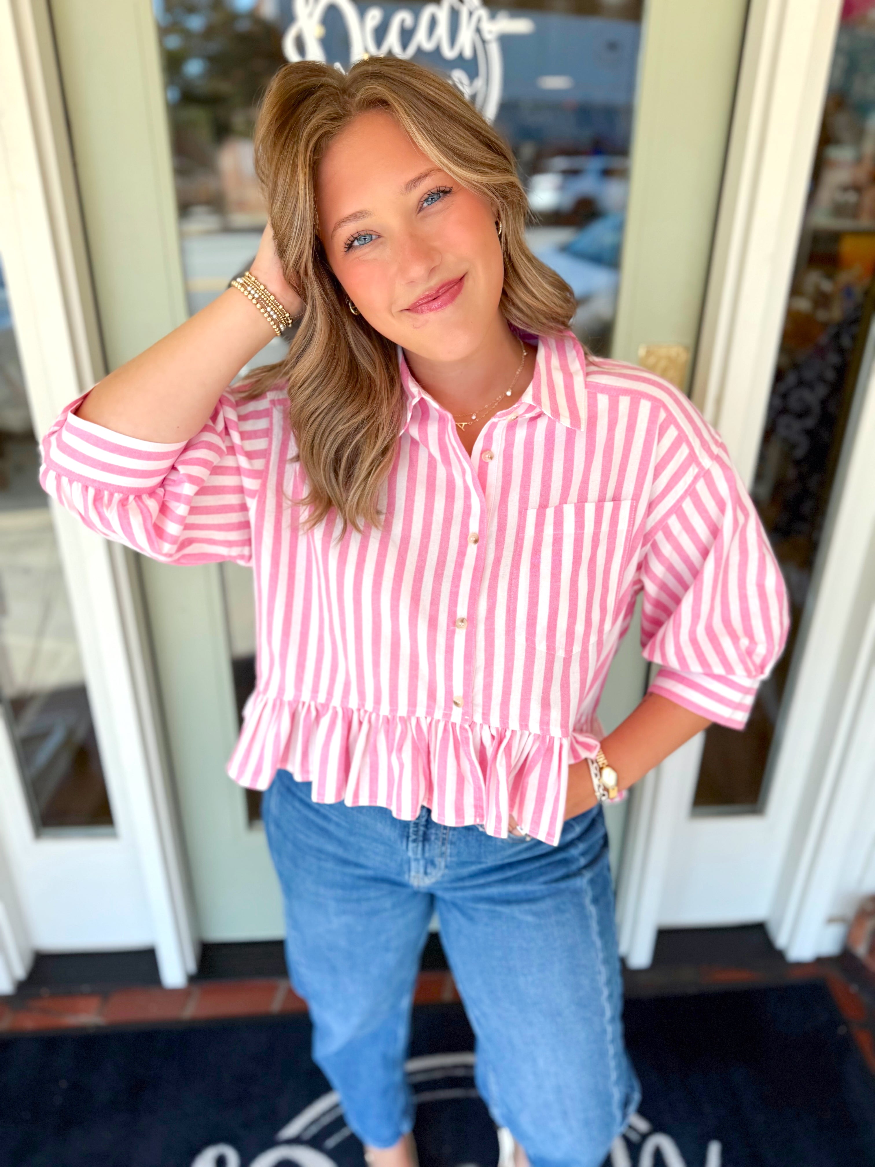 The Hallie Button Down Ruffle Top
