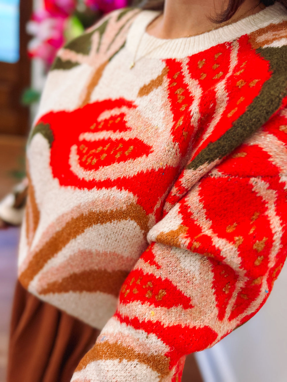 The Poinsettia Shimmer Sweater (S-L)