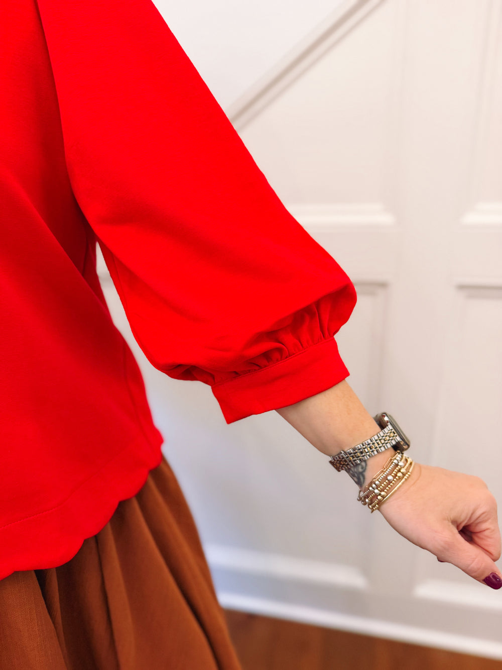 The Noelle Red Scalloped Top (S-L)