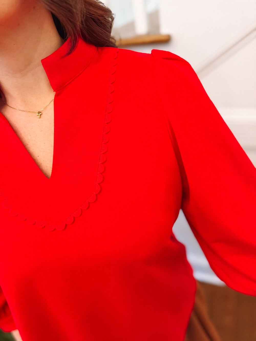 The Noelle Red Scalloped Top (S-L)