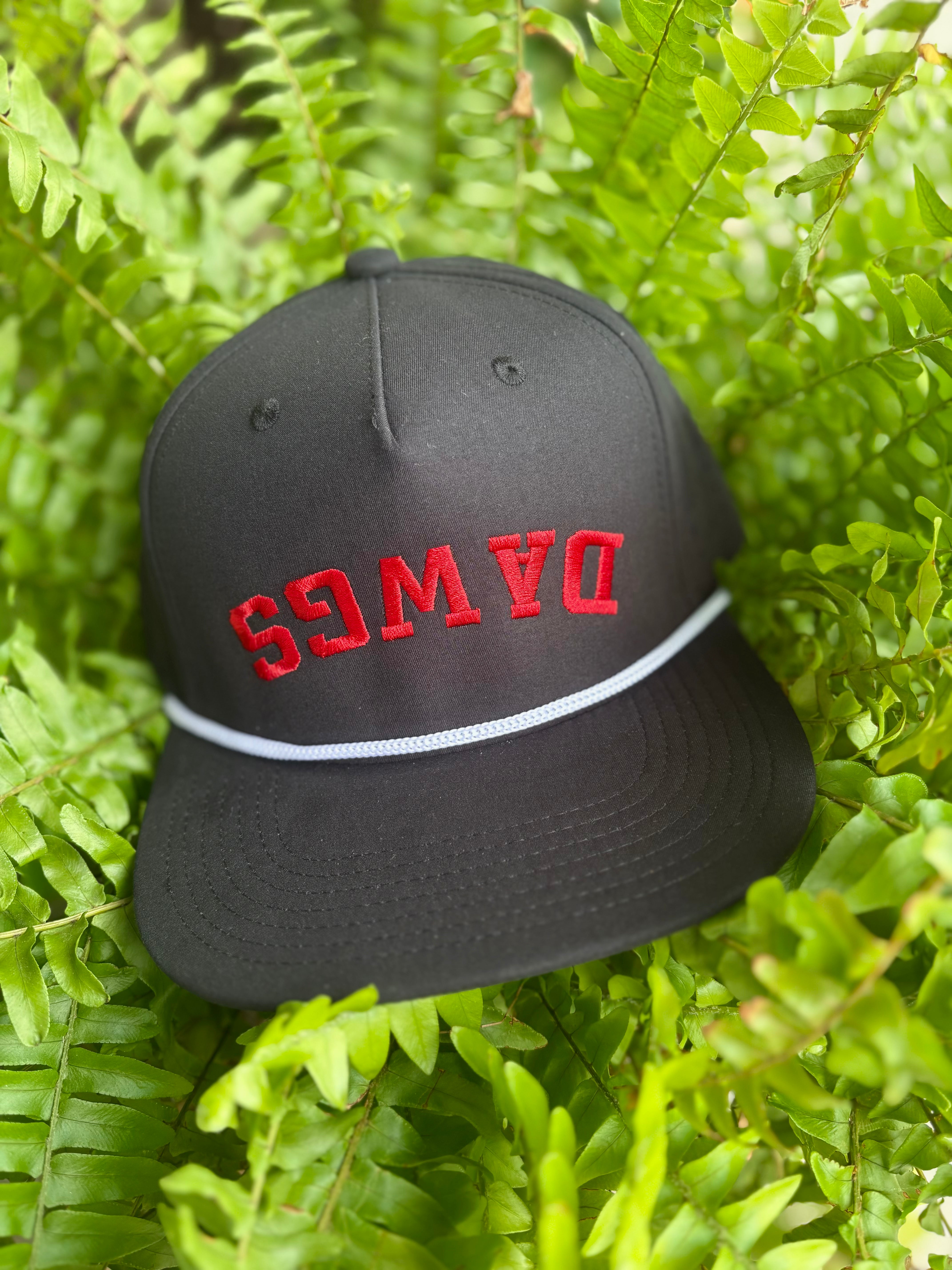 Upside Down Dawgs Hat with Red Lettering