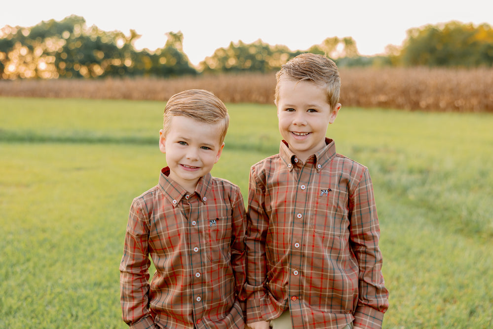 YOUTH Hadley Stretch Button Down in Owen Plaid by Southern Point Co.