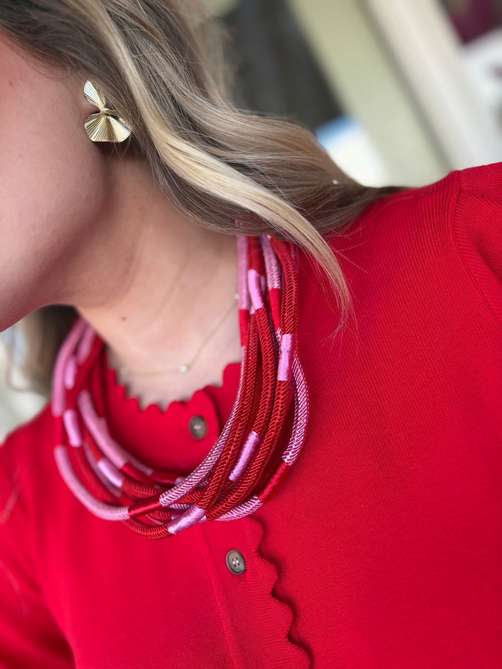 Red & Pink Meg Slub Necklace