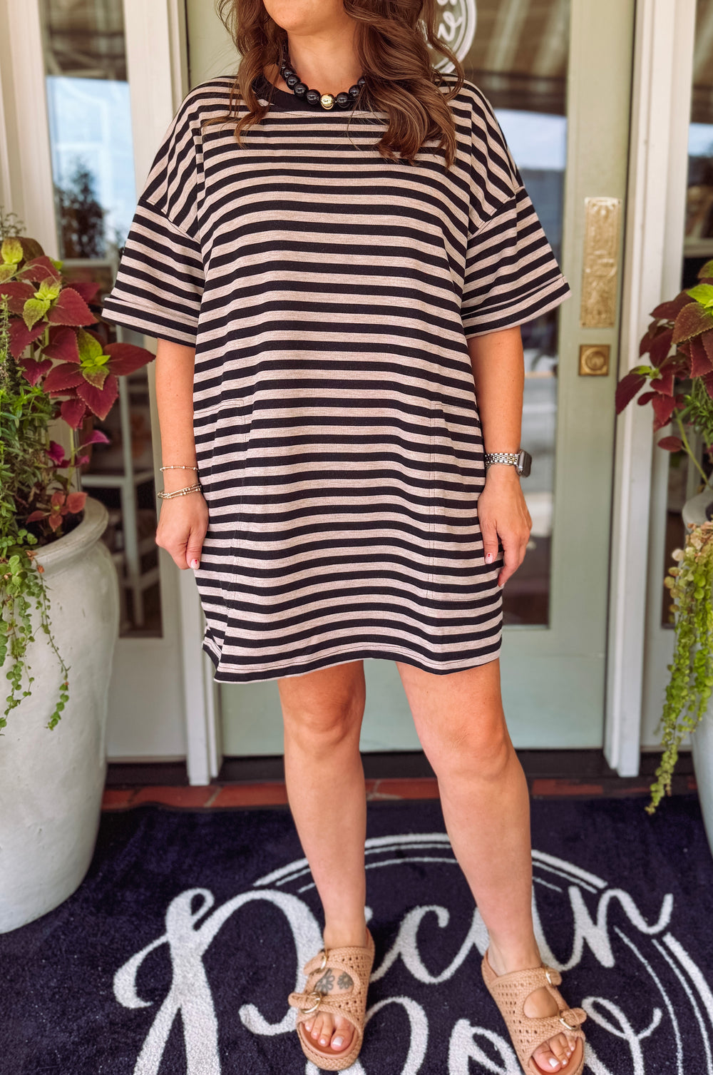 The Piper Striped Knit Dress in Black (S-L)
