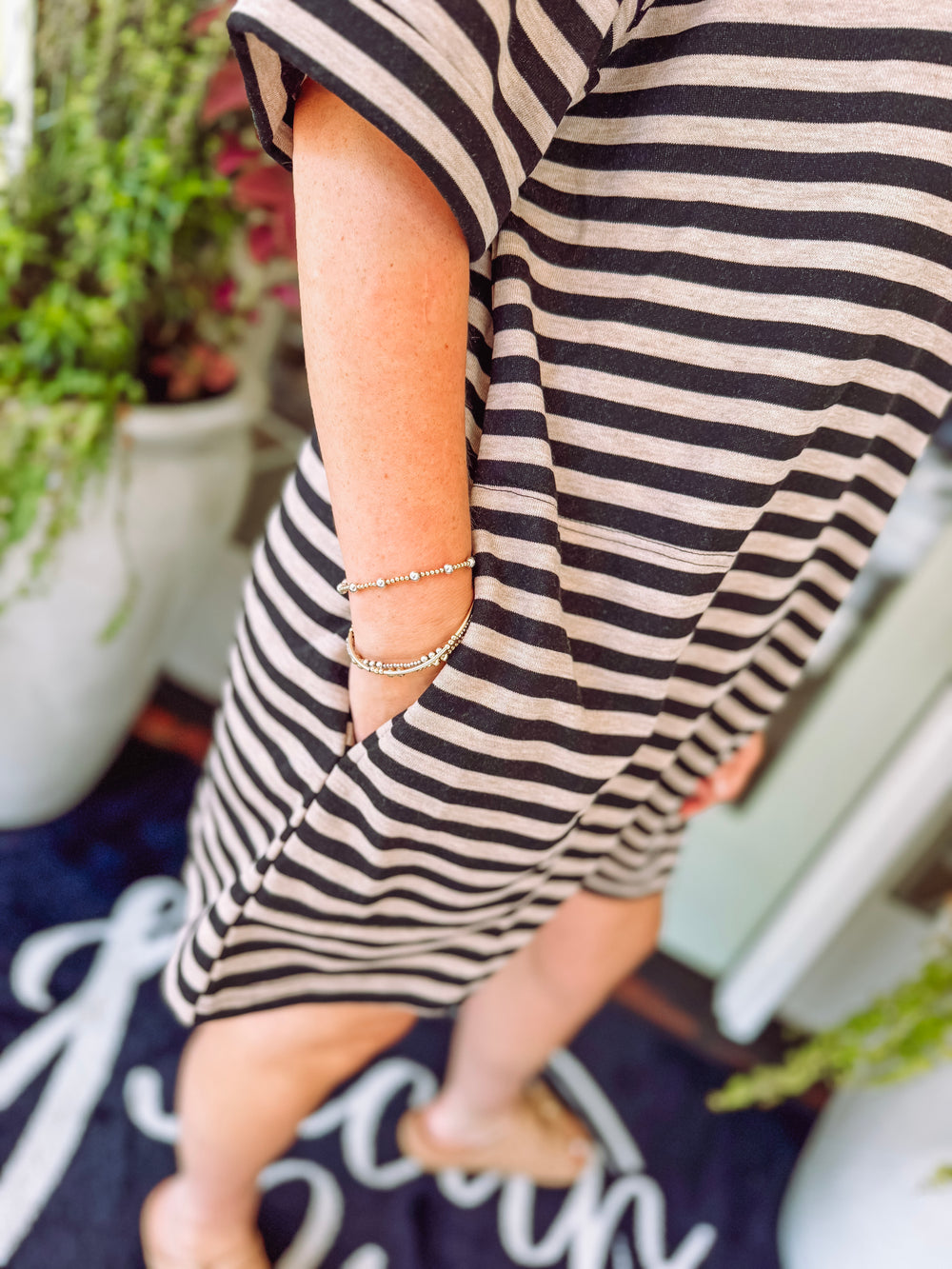 The Piper Striped Knit Dress in Black (S-L)