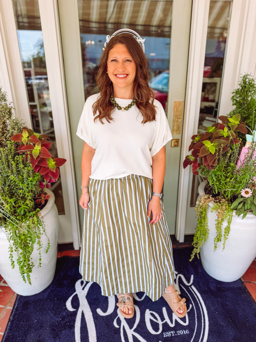 The Olive Wide Stripe A-Line Skirt (S-L)