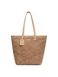 Cork tote bag with floral pattern on a white background