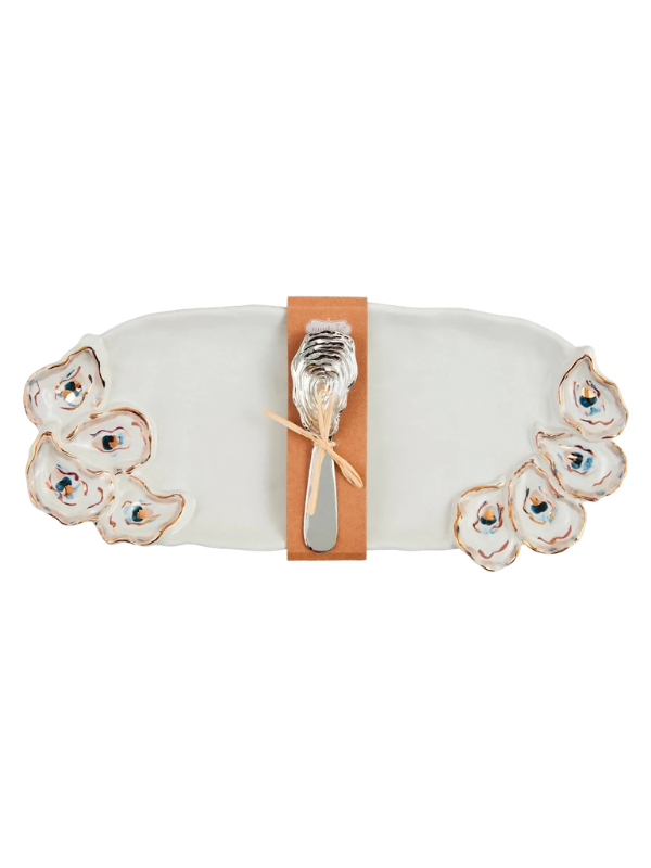 Oyster serving set tray chic with serving spreader ocean costal detail