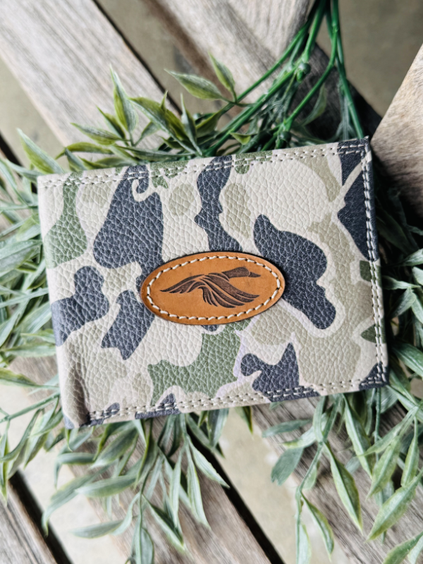 camo leather wallet with duck