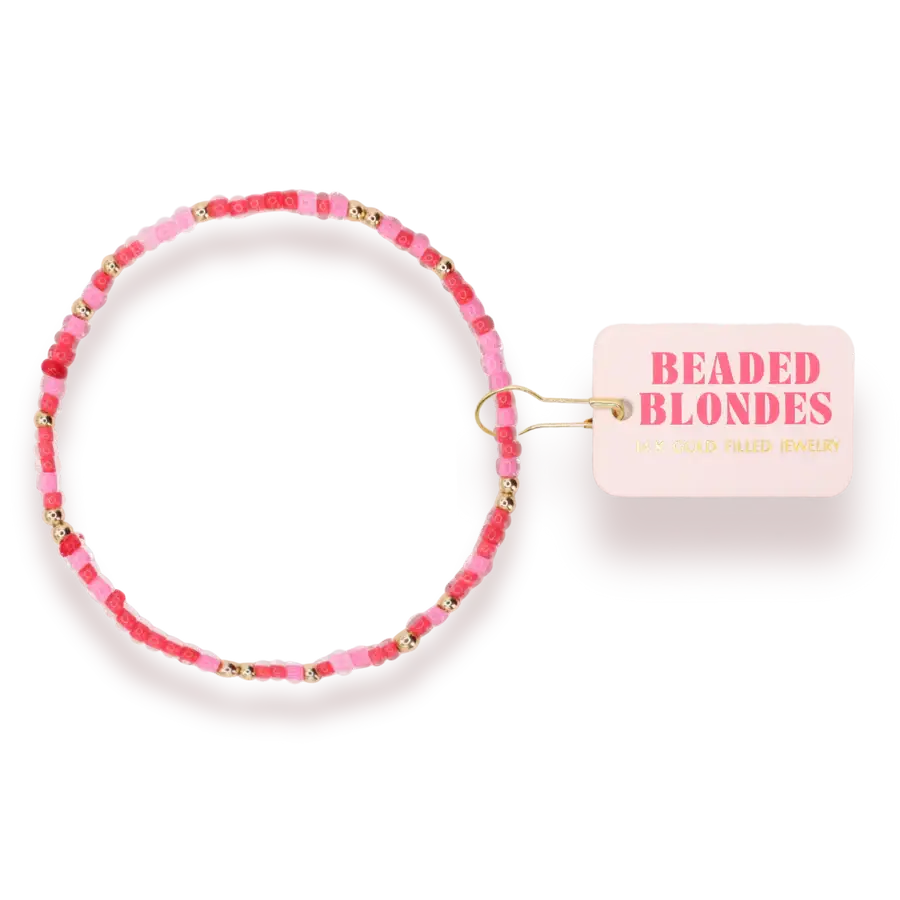 Love Bug Sprinkle Bracelet By Beaded Blonde red and pink 