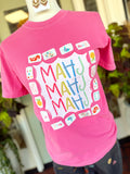 Printed on a vibrant Crunchberry Comfort Colors® tee, this playful design features colorful "MAHJ" lettering surrounded by charming Mahjong tiles for a fun look