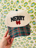 green and red plaid bill Merry Red Bow Canvas Hat