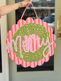 Merry Wreath Door Hanger in red and pink