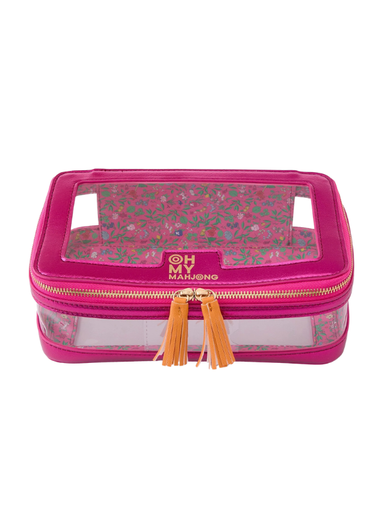 Pink metallic storage bag for mahjong tiles 