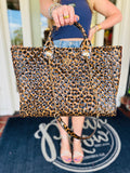 leopard patent leather tote bag