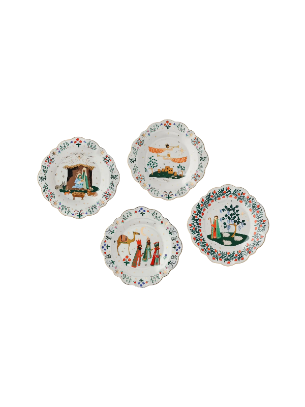 set of 4 nativity dessert plates 