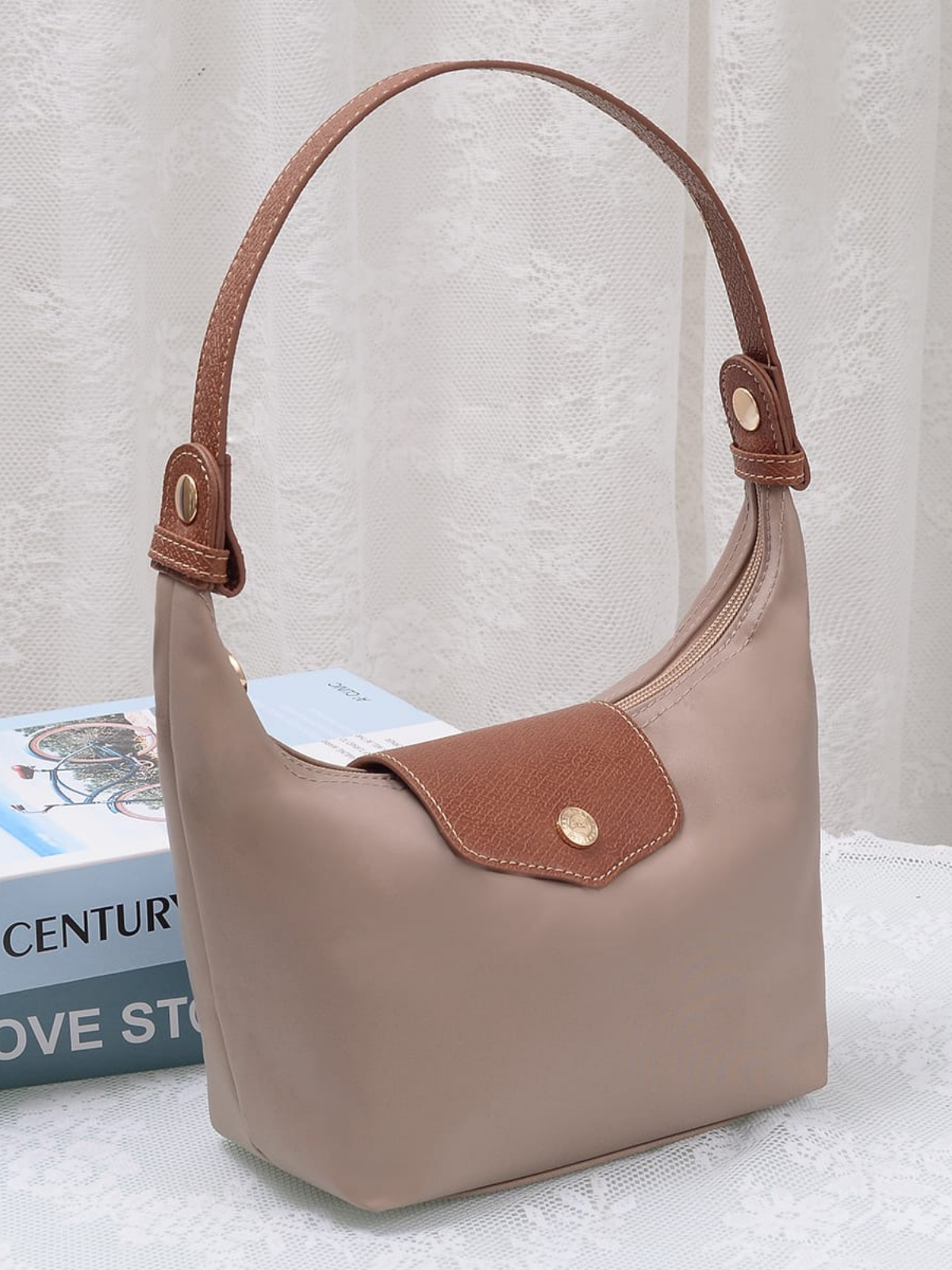 Nora Nylon handled Bag in Taupe