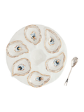 Decorative oyster serving plate with serving spoon and fork coastal chic 