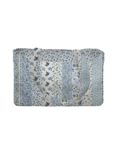 Floral Printed Paige Patchwork Stripe Blue Quilted Tote Bag