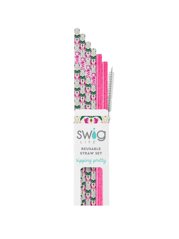 Palm Royale Reusable Straw Set By Swig cheetah tiger animal print straws chic