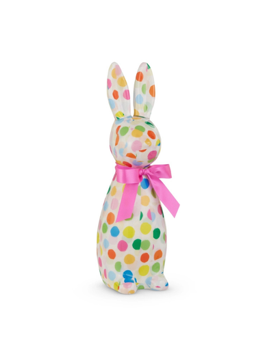 Colorful confetti polka dot bunny with pink bow 