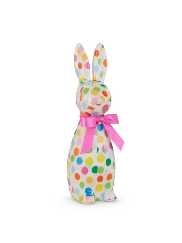 Colorful confetti polka dot bunny with pink bow 