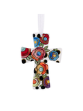 Decorative cross with colorful floral patterns on a white background
