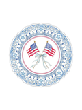 Posh Die-Cut Placemat- Patriotic Plate Light Blue Crossed Flags With Bow