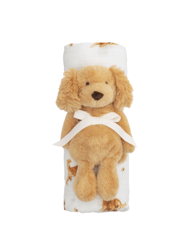 Retriever rattle with retriever art blanket