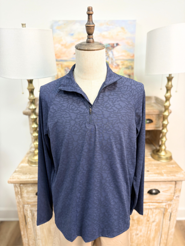 camo textured zip pullover navy