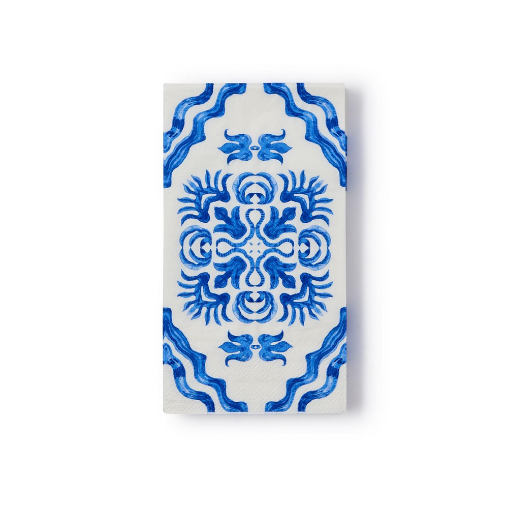 Blue Block Print Paper Guest Napkins