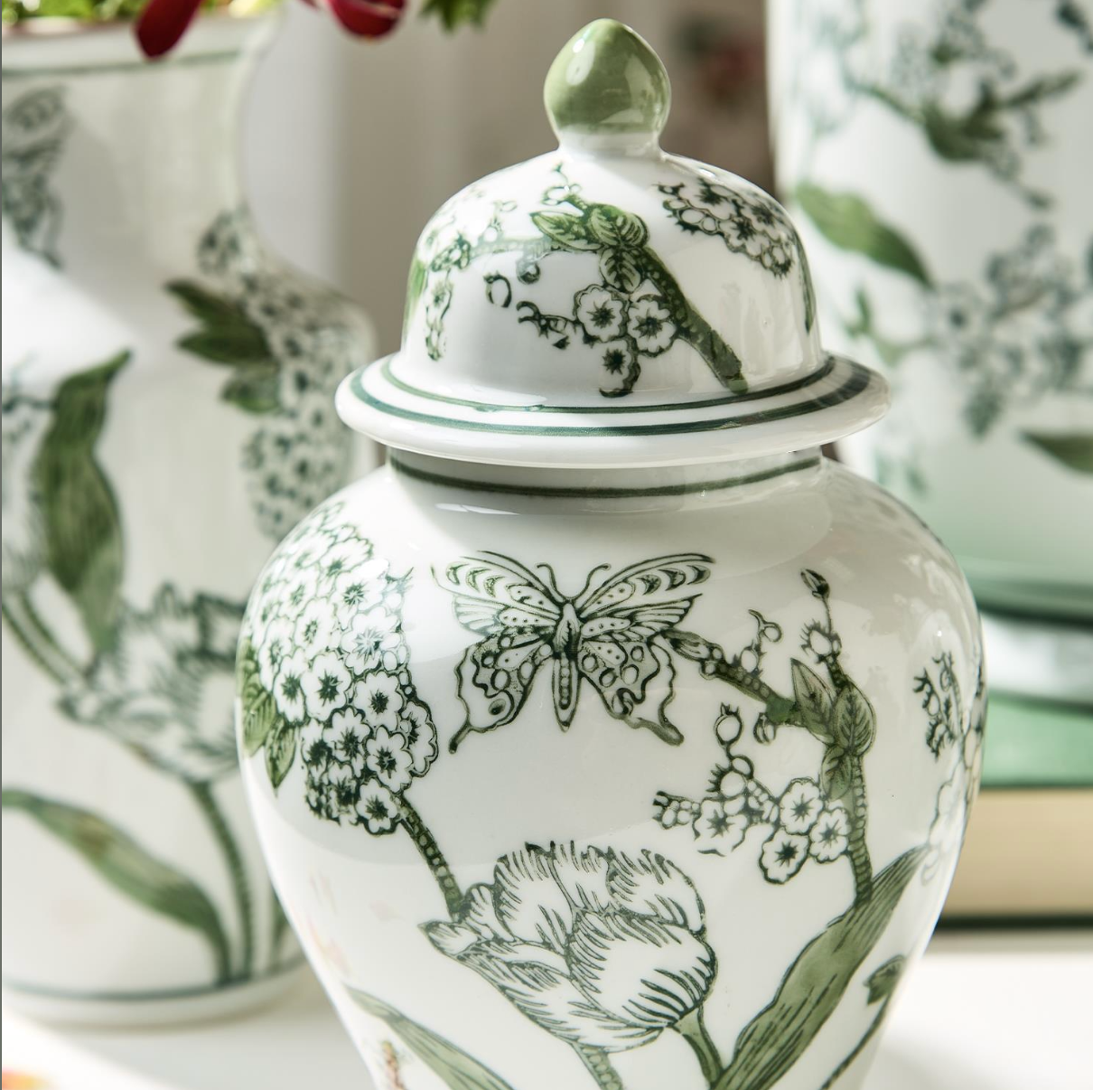 8" Green and White Jar