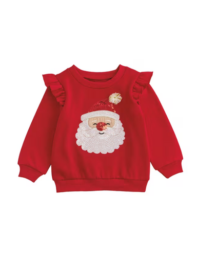 red sweatshirt with a sequin santa on the front 