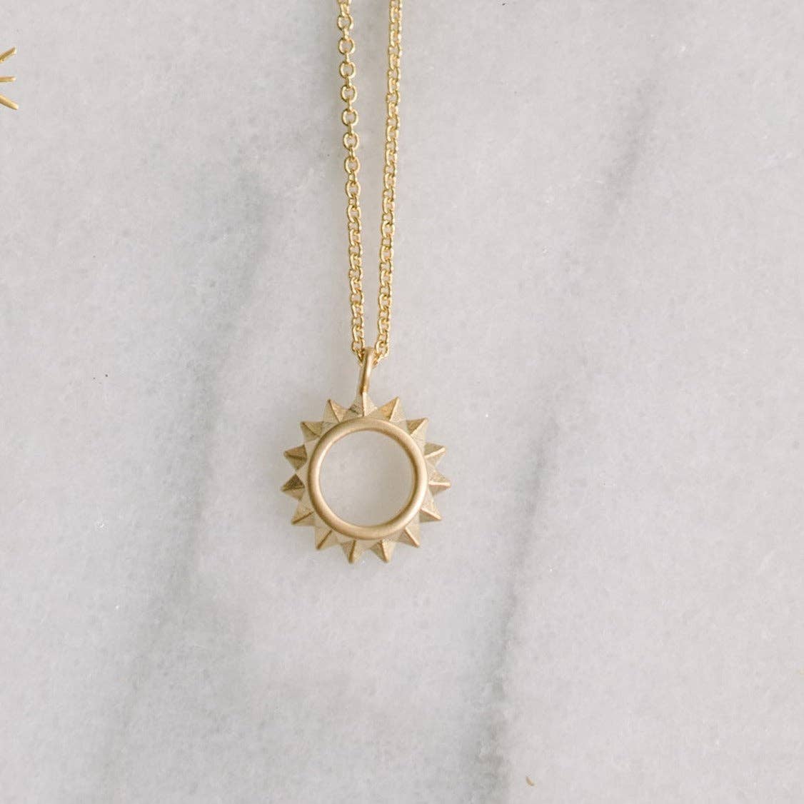18" gold sunshine necklace with gold plated chain