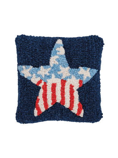 American flag star detailed navy throw wool hook pillow patriotic 